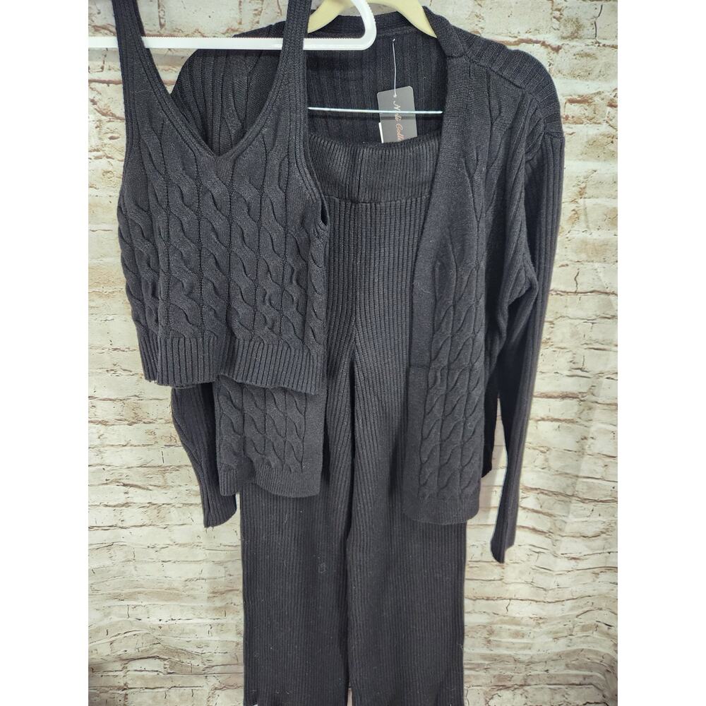 Nali Collection Sweater Lounge Set 3 Piece Size Large NEW Black